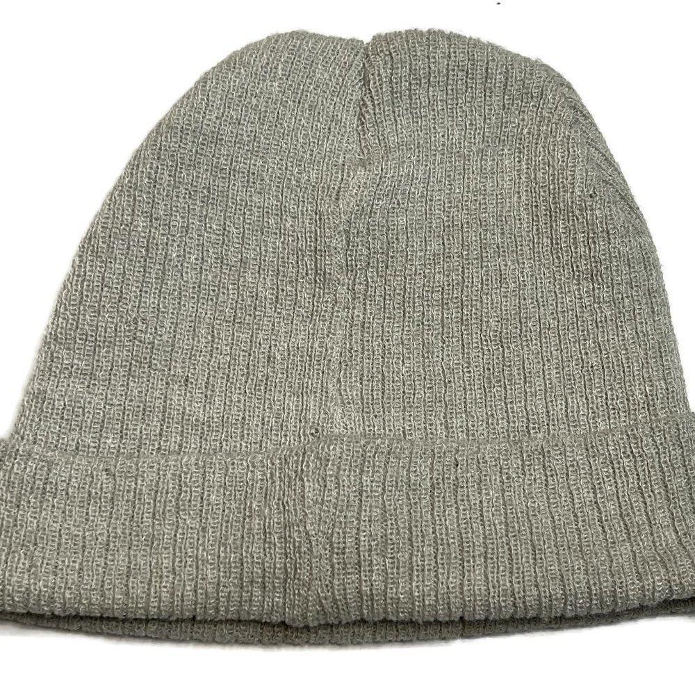 LA Express Beanie Hat Ribbed Cuffed Gray Acrylic